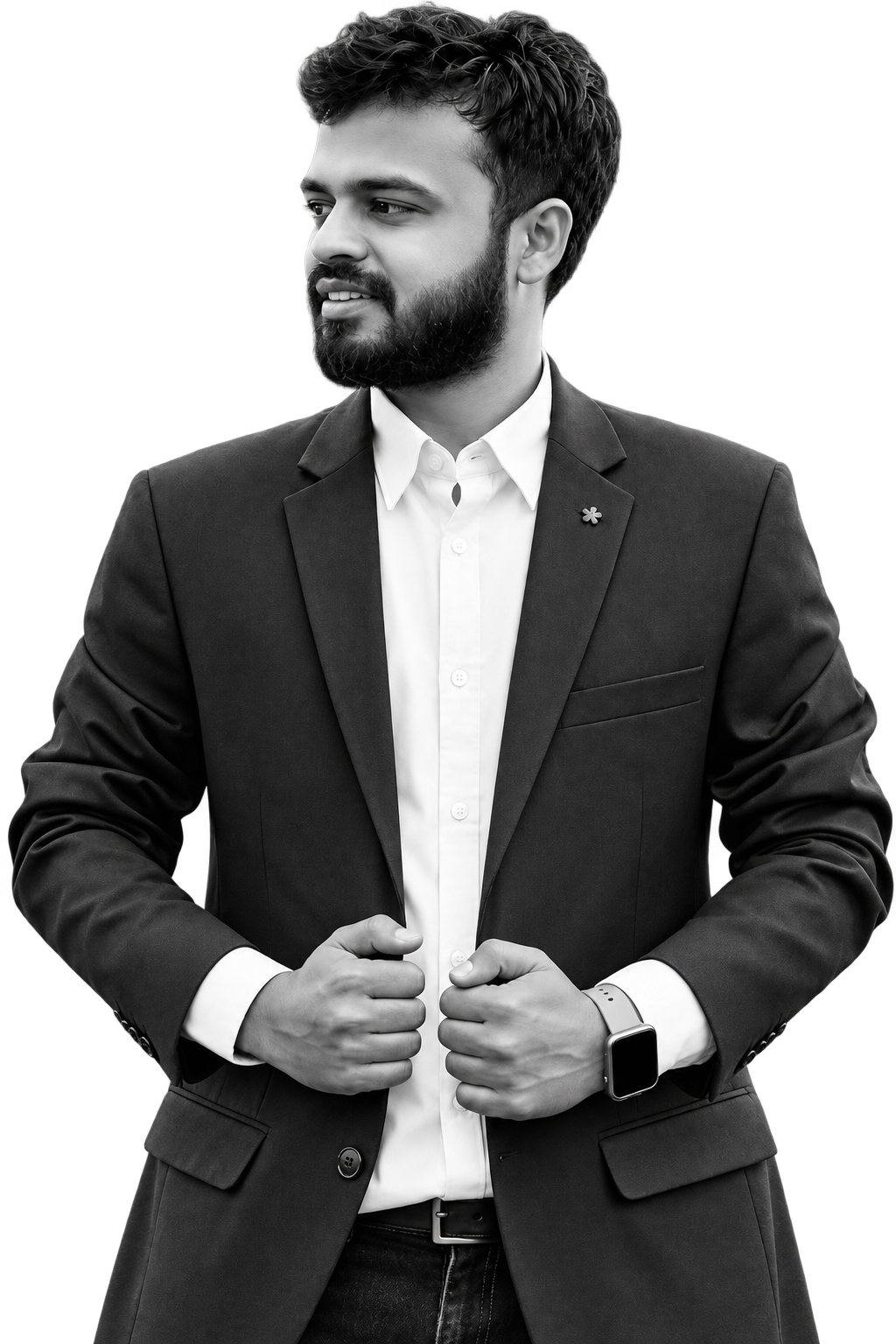 The Digital Wings founder in a black suit